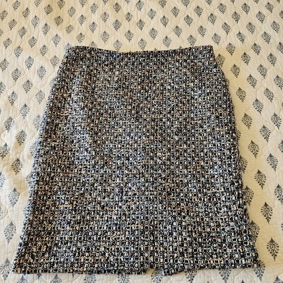 Talbots Women’s Size 14 Tweed Wool Blend Pencil Skirt Blue Black Lined Career - Picture 13 of 14